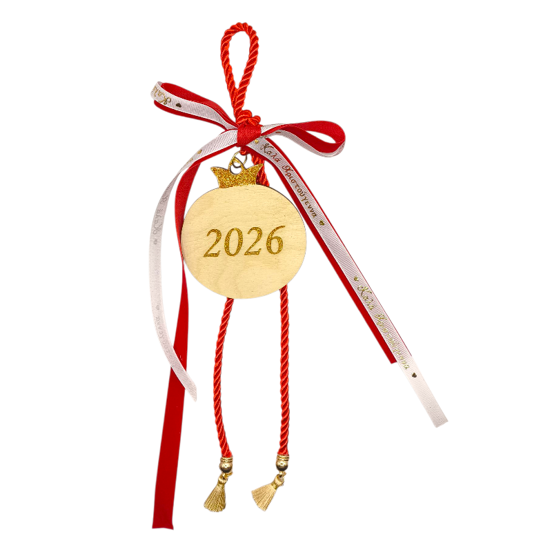 Ξύλινο Χειροποίητο Γόυρι Ρόδι 2026 χρυσό 30cm 